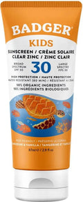 Badger Kids sunscreen tube with SPF 30 on a white background