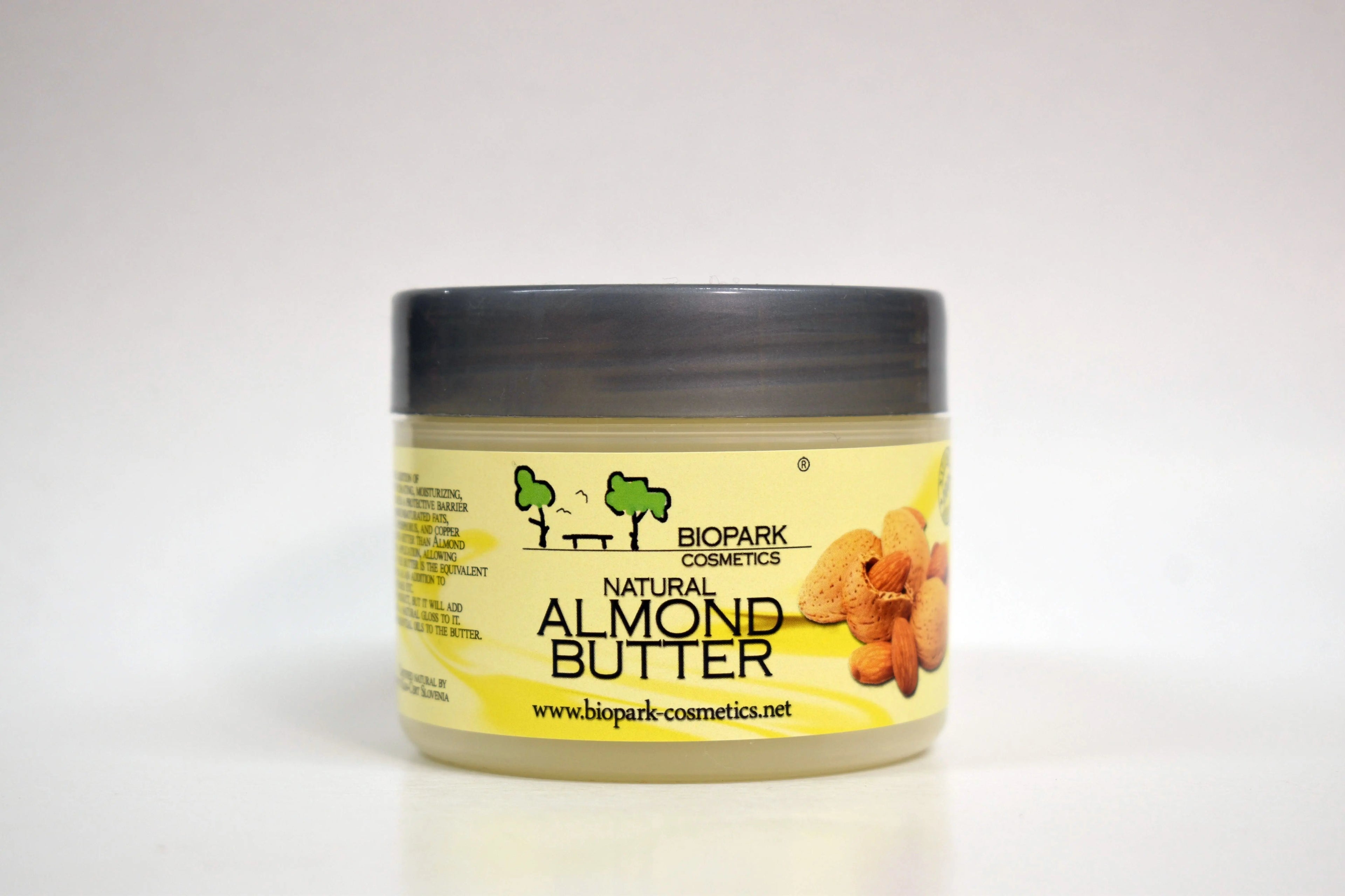 Jar of Biopark Cosmetics Natural Almond Butter on a white background