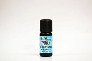 Bottle of thyme essential oil with a blue label on a white background