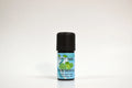 Patchouli essential oil bottle on a white background