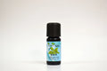 Bottle of Sage essential oil with a black cap on a white background