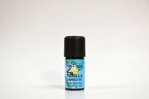 Vanilla Absolute essential oil bottle on a white background