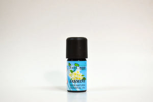 Essential oil bottle labeled 'Jasmine' on a white background