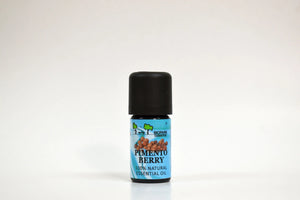 Bottle of Pimento Berry essential oil on a white background