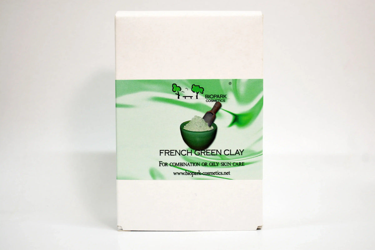 Box of French Green Clay with green and white design on a white background