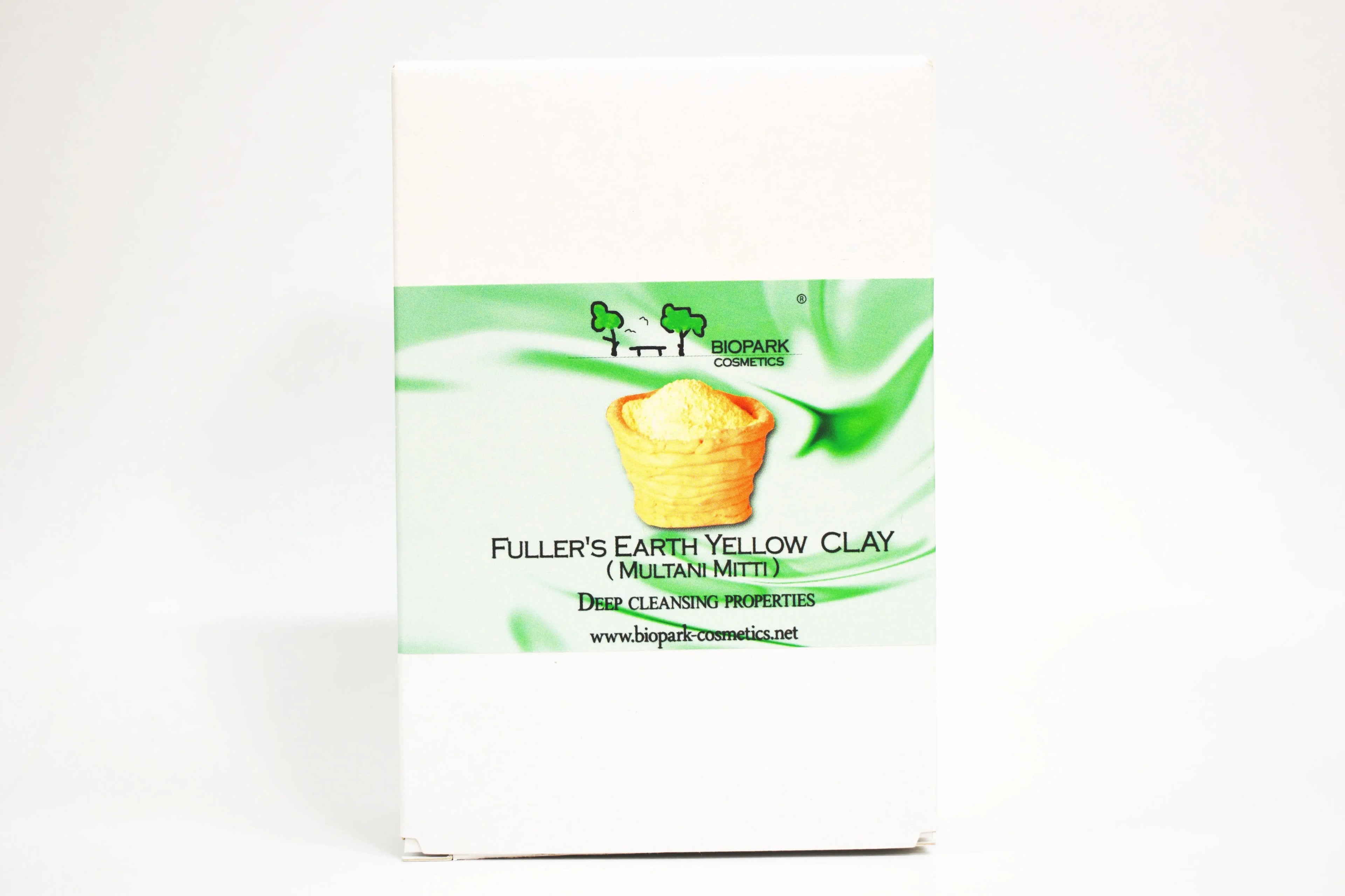 Box of Fuller's Earth Yellow Clay with green and white design on a white background