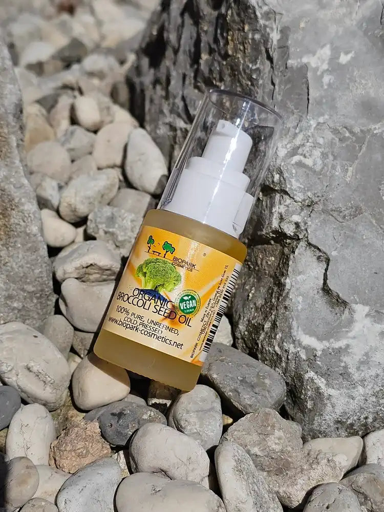 A bottle of biopark cosmetics broccoli seed oil